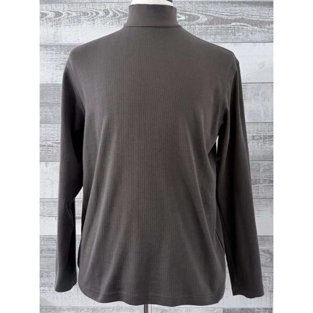 Perry Ellis Shirt Mock Neck Gray Long Sleeve Knit Top Men's Size M